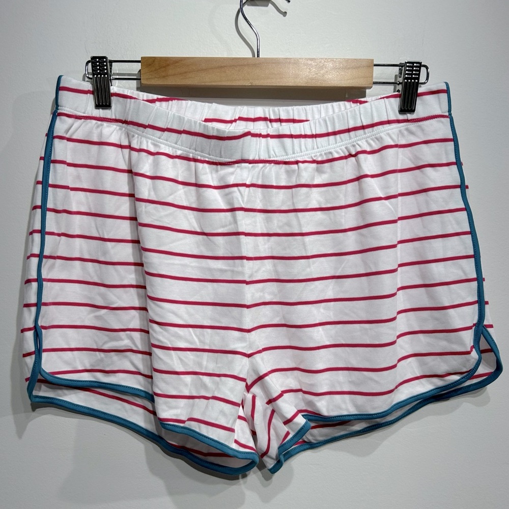 Women's Striped Pajama Shorts with Blue Trim